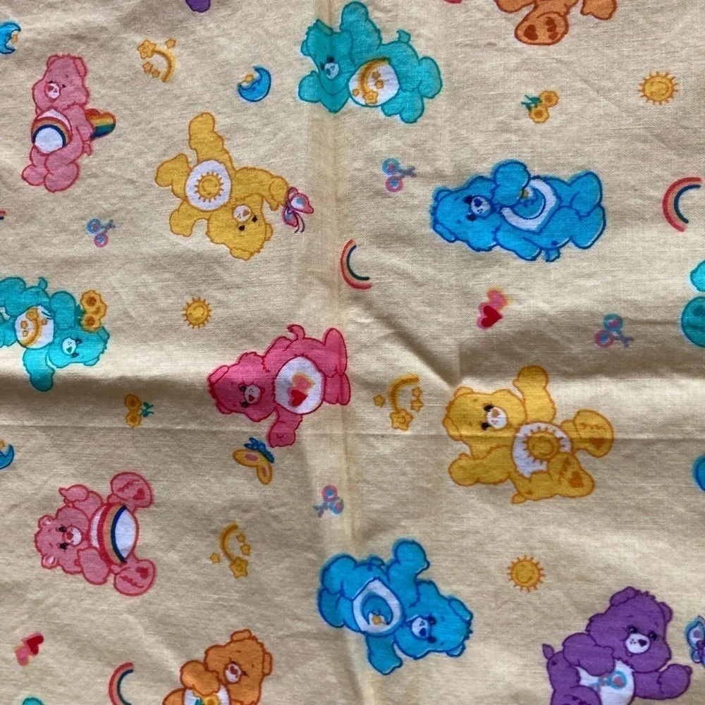Vintage handmade Care Bears Baby Blanket Mat 40” x 35”